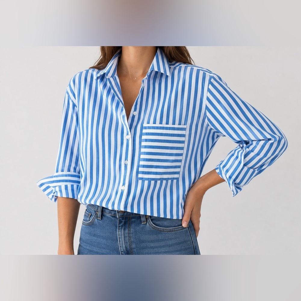 AYR The Deep End Blue Striped Button Down Shirt Women’s Small 10328